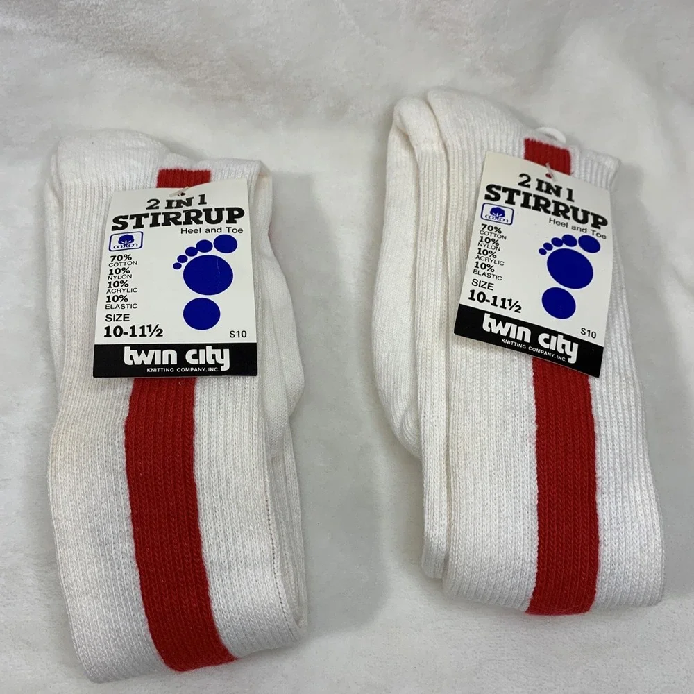 Lot Of 2 New Twin City Baseball Softball 2N1 Red White Stirrup Socks Size 10-11